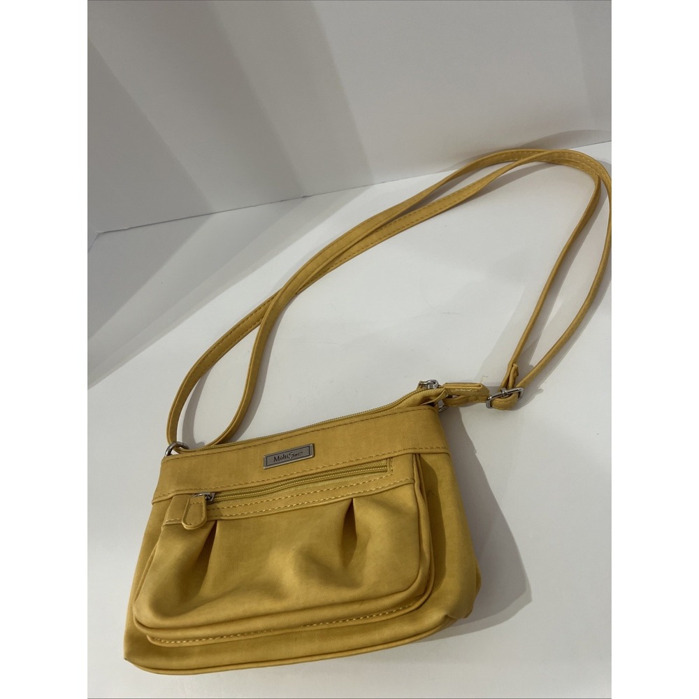 Multi Sac Mustard Yellow Mini Crossbody Bag With Zipper Closure Adj Strap - E166